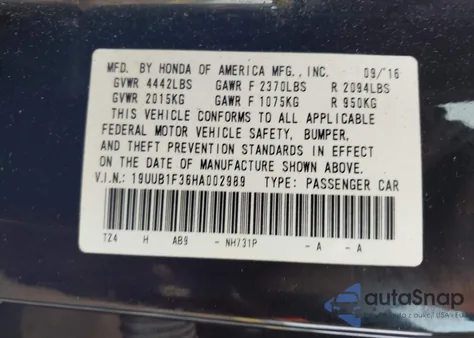 2017 Acura Tlx from USA, damaged, VIN 19UUB1F36HA002989